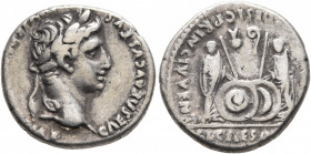 Augustus, 27 BC-AD 14. Denarius (Silver, 18 mm, 3.90 g, 7 h), Lugdunum, 2 BC-AD 4. CAESAR AVGVSTVS DIVI [F PATER PATRIAE] Laureate head of Augustus to...