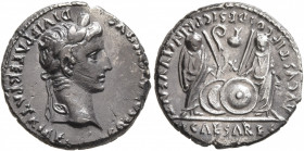 Augustus, 27 BC-AD 14. Denarius (Silver, 18 mm, 3.63 g, 5 h), Lugdunum, 2 BC-AD 4. CAESAR AVGVSTVS DIVI F PATER PATRIAE Laureate head of Augustus to r...