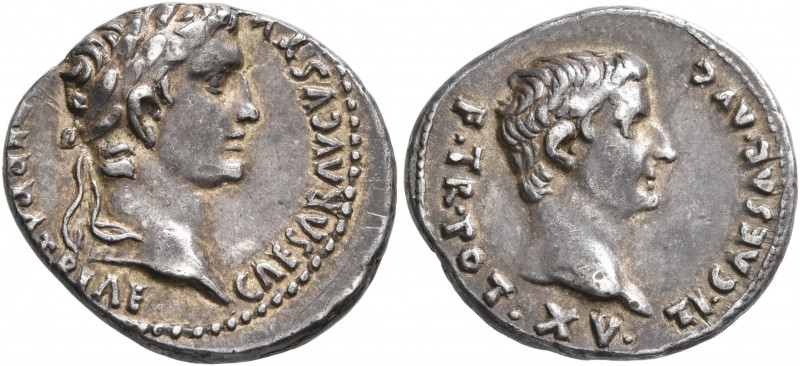 Augustus, with Tiberius as Caesar, 27 BC-AD 14. Denarius (Silver, 18 mm, 3.80 g,...