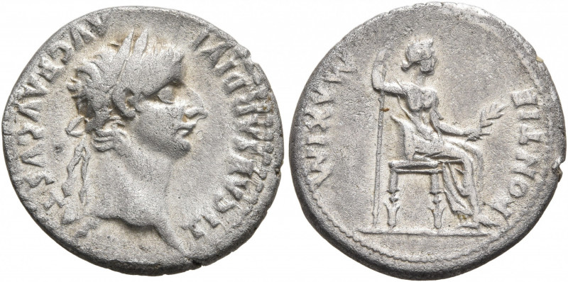 Tiberius, 14-37. Denarius (Silver, 18 mm, 3.58 g, 7 h), Lugdunum. TI CAESAR DIVI...