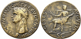 Claudius, 41-54. Dupondius (Orichalcum, 27 mm, 12.88 g, 6 h), Rome, 41-42. TI•CLAVDIVS•CAESAR•AVG•P•M•TR•P•IMP Bare head of Claudius to left. Rev. CER...