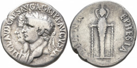 Claudius, with Agrippina Junior, 41-54. Cistophorus (Silver, 26 mm, 10.63 g, 6 h), Ephesus, 51. TI CLAVD CAES AVG AGRIPP AVGVSTA Laureate head of Clau...