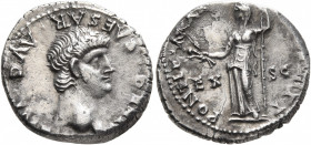 Nero, 54-68. Denarius (Silver, 18 mm, 3.55 g, 6 h), Rome, 60-1. NERO CAESAR AVG IMP Laureate head of Nero to right. Rev. PONTIF MAX [TR P VII COS] III...