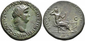 Nero, 54-68. Dupondius (Orichalcum, 29 mm, 16.00 g, 6 h), Rome, circa 64. NERO CLAVDIVS CAESAR AVG GER P M TR P IMP P P Radiate head of Nero to right....