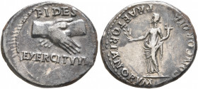 Civil Wars. Rhine Legions. Anonymous, circa May-June 68. Denarius (Silver, 18 mm, 3.54 g, 7 h), uncertain mint in Gaul or in the Rhine Valley. 'Fides ...