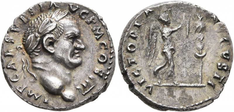 Vespasian, 69-79. Denarius (Silver, 18 mm, 3.35 g, 6 h), Rome, 72-73. IMP CAES V...