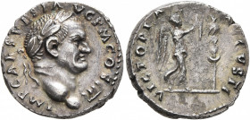 Vespasian, 69-79. Denarius (Silver, 18 mm, 3.35 g, 6 h), Rome, 72-73. IMP CAES VESP AVG P M COS IIII Laureate head of Vespasian to right. Rev. VICTORI...