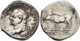 Vespasian, 69-79. Denarius (Silver, 18 mm, 3.43 g, 6 h), Rome, 77-78. IMP CAESAR VESPASIANVS AVG Laureate head of Vespasian to left. Rev. COS VIII Yok...
