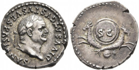 Divus Vespasian, died 79. Denarius (Silver, 18 mm, 3.40 g, 6 h), Rome, struck under Titus, 80-81. DIVVS AVGVSTVS VESPASIANVS Laureate head of Divus Ve...