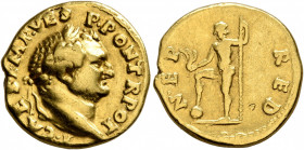 Titus, as Caesar, 69-79. Aureus (Gold, 18 mm, 7.18 g, 6 h), Rome, 72-73. T CAES IMP VESP PON TR POT Laureate head of Titus to right. Rev. NEP RED Nept...