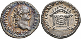 Titus, 79-81. Denarius (Silver, 17 mm, 2.89 g, 6 h), Rome, January-June 80. IMP•TITVS CAES VESPASIAN AVG P M• Laureate head of Titus to right. Rev. TR...