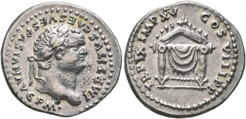 Titus, 79-81. Denarius (Silver, 19 mm, 3.24 g, 6 h), Rome, 80. IMP TITVS CAES VE...