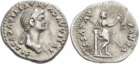 Julia Titi, Augusta, 79-90/1. Denarius (Silver, 20 mm, 3.46 g, 5 h), Rome, 80-81. IVLIA AVGVSTA TITI AVGVSTI F• Diademed and draped bust of Julia Titi...