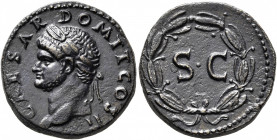 Domitian, as Caesar, 69-81. As (Orichalcum, 20 mm, 6.28 g, 6 h), Rome mint, for Antiochia, 74. CAESAR DOMIT COS II Laureate head of Domitian to left. ...