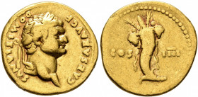 Domitian, as Caesar, 69-81. Aureus (Gold, 19 mm, 6.92 g, 6 h), Rome, struck under Vespasian, 76-77. CAESAR AVG F DOMITIANVS Laureate head of Domitian ...