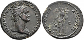 Domitian, 81-96. Dupondius (Orichalcum, 34 mm, 11.00 g, 6 h), Rome, 86. IMP CAES DOMIT AVG GERM COS XII CENS PER P P Radiate head of Domitian to right...