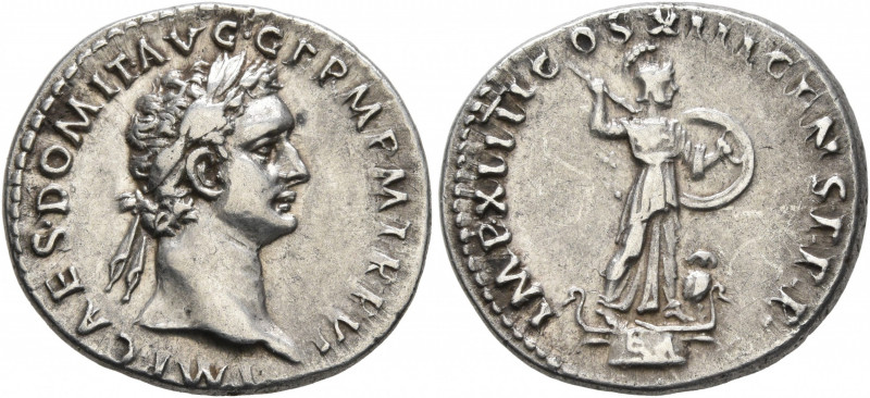 Domitian, 81-96. Denarius (Silver, 20 mm, 3.49 g, 6 h), Rome, 87. IMP CAES DOMIT...