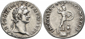Domitian, 81-96. Denarius (Silver, 20 mm, 3.49 g, 6 h), Rome, 87. IMP CAES DOMIT AVG GERM P M TR P VI Laureate head of Domitian to right. Rev. IMP XII...