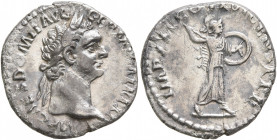 Domitian, 81-96. Denarius (Silver, 18 mm, 3.07 g, 7 h), Rome, 92. IMP CAES DOMIT AVG GERM P M TR P XI Laureate head of Domitian to right. Rev. IMP XXI...