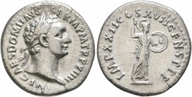 Domitian, 81-96. Denarius (Silver, 19 mm, 2.94 g, 6 h), Rome, 95. IMP CAES DOMIT AVG GERM P M TR P XIIII Laureate head of Domitian to right. Rev. IMP ...