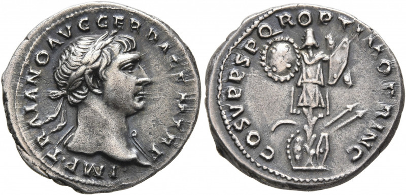 Trajan, 98-117. Denarius (Silver, 19 mm, 3.17 g, 6 h), Rome, circa 107-108. IMP ...