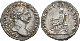 Trajan, 98-117. Denarius (Silver, 19 mm, 3.21 g, 7 h), Rome, 112-113. IMP TRAIANVS AVG GER DAC P M TR P COS VI P P Laureate head of Trajan to right, w...