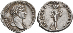Trajan, 98-117. Denarius (Silver, 20 mm, 3.52 g, 7 h), Rome, 113-114. IMP TRAIANO AVG GER DAC P M TR P COS VI P P Laureate head of Trajan to right, wi...