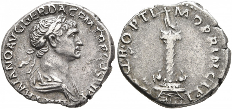 Trajan, 98-117. Denarius (Silver, 18 mm, 3.51 g, 6 h), Rome, 113-114. IMP TRAIAN...