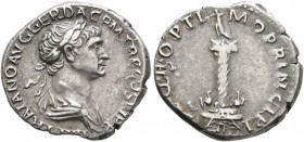 Trajan, 98-117. Denarius (Silver, 18 mm, 3.51 g, 6 h), Rome, 113-114. IMP TRAIANO AVG GER DAC P M TR P COS VI P P Laureatea and draped bust of Trajan ...