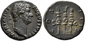 Hadrian, 117-138. Semis (Orichalcum, 17 mm, 2.17 g, 7 h), Rome, circa 126-127. HADRIANVS AVGVSTVS P P Laureate head of Hadrian to right. Rev. COS III ...
