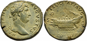 Hadrian, 117-138. Sestertius (Orichalcum, 31 mm, 26.53 g, 12 h), Rome, circa 129-130. HADRIANVS AVGVSTVS Laureate head of Hadrian to right. Rev. FELIC...