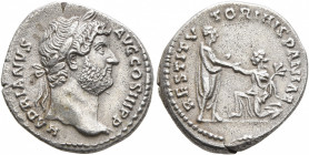 Hadrian, 117-138. Denarius (Silver, 18 mm, 3.38 g, 6 h), Rome, 130-133. HADRIANVS AVG COS III P P Laureate head of Hadrian to right. Rev. RESTITVTORI ...