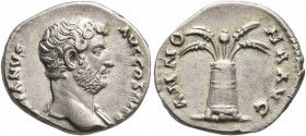 Hadrian, 117-138. Denarius (Silver, 17 mm, 3.47 g, 6 h), Rome, 137-July 138. HADRIANVS AVG COS III P P Bare head of Hadrian to right. Rev. ANNONA AVG ...