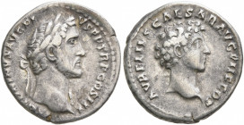 Antoninus Pius, with Marcus Aurelius as Caesar, 138-161. Denarius (Silver, 17 mm, 2.60 g, 12 h), Rome, 140. ANTONINVS AVG PIVS P P TR P COS III Laurea...