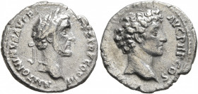 Antoninus Pius, with Marcus Aurelius as Caesar, 138-161. Denarius (Silver, 17 mm, 2.90 g, 6 h), Rome, 140. ANTONINVS AVG PI[VS] P P TR P COS III Laure...