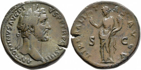 Antoninus Pius, 138-161. Sestertius (Orichalcum, 30 mm, 28.25 g, 11 h), Rome, 145-161. ANTONINVS AVG PIVS P P TR P COS IIII Laureate head of Antoninus...