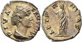 Diva Faustina Senior, died 140/1. Denarius (Silver, 18 mm, 3.52 g, 6 h), Rome. DIVA FAVSTINA Diademed and draped bust of Diva Faustina to right. Rev. ...
