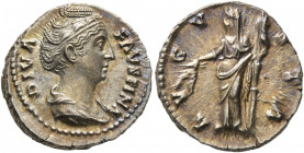 Diva Faustina Senior, died 140/1. Denarius (Silver, 18 mm, 3.63 g, 11 h), Rome. DIVA FAVSTINA Diademed and draped bust of Diva Faustina to right. Rev....