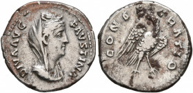 Diva Faustina Senior, died 140/1. Denarius (Silver, 17 mm, 3.13 g, 6 h), Rome. DIVA AVG FAVSTINA Draped and veiled bust of Diva Faustina to right. Rev...