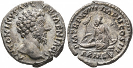 Marcus Aurelius, 161-180. Denarius (Silver, 18 mm, 3.50 g, 1 h), Rome, 163-164. ANTONINVS AVG ARMENIACVS Bare head of Marcus Aurelius to right. Rev. P...