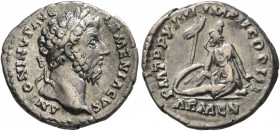Marcus Aurelius, 161-180. Denarius (Silver, 18 mm, 3.38 g, 12 h), Rome, 163-164. ANTONINVS AVG ARMENIACVS Laureate head of Marcus Aurelius to right. R...
