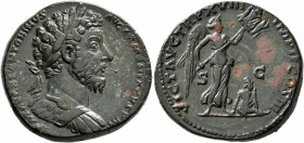 Marcus Aurelius, 161-180. Sestertius (Orichalcum, 32 mm, 25.41 g, 1 h), Rome, 164-165. M AVREL ANTONINVS AVG ARMENIACVS P M Laureate and cuirassed bus...