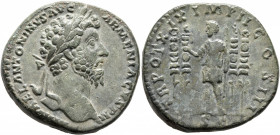 Marcus Aurelius, 161-180. Sestertius (Orichalcum, 31 mm, 24.47 g, 11 h), Rome, 165. M AVREL ANTONINVS AVG ARMENIACVS P M Laureate head of Marcus Aurel...