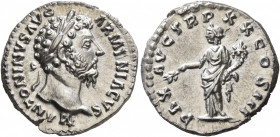 Marcus Aurelius, 161-180. Denarius (Silver, 18 mm, 3.23 g, 7 h), Rome, 165-166. M ANTONINVS AVG ARMENIACVS Laureate head of Marcus Aurelius. Rev. PAX ...