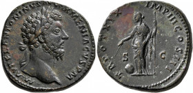 Marcus Aurelius, 161-180. Sestertius (Orichalcum, 31 mm, 27.58 g, 12 h), Rome, 165-166. M AVREL ANTONINVS AVG ARMENIACVS P M Laureate head of Marcus A...