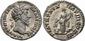 Marcus Aurelius, 161-180. Denarius (Silver, 18 mm, 3.38 g, 1 h), Rome, August-December 165. M ANTONINVS AVG ARMENIACVS Laureate head of Marcus Aureliu...