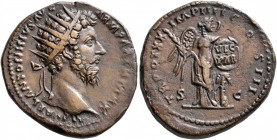 Marcus Aurelius, 161-180. Dupondius (Orichalcum, 26 mm, 12.30 g, 12 h), Rome, summer-December 166. M AVREL ANTONINVS AVG ARM PARTH MAX Radiate head of...