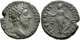 Marcus Aurelius, 161-180. As (Bronze, 24 mm, 11.52 g, 11 h), Rome, 167-168. M ANTON[I]NVS AVG ARM PARTH MAX Laureate head of Marcus Aurelius to right....