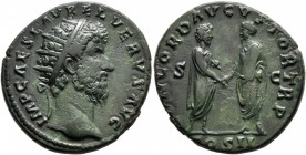 Lucius Verus, 161-169. Dupondius (Orichalcum, 25 mm, 9.81 g, 12 h), Rome, 161. IMP CAES L AVR VERVS AVG Radiate head of Lucius Verus to right. Rev. CO...
