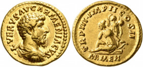 Lucius Verus, 161-169. Aureus (Gold, 19 mm, 7.12 g, 6 h), Rome, 163. •L•VERVS AVG ARMENIACVS Bare-headed, draped and cuirassed bust of Lucius Verus to...